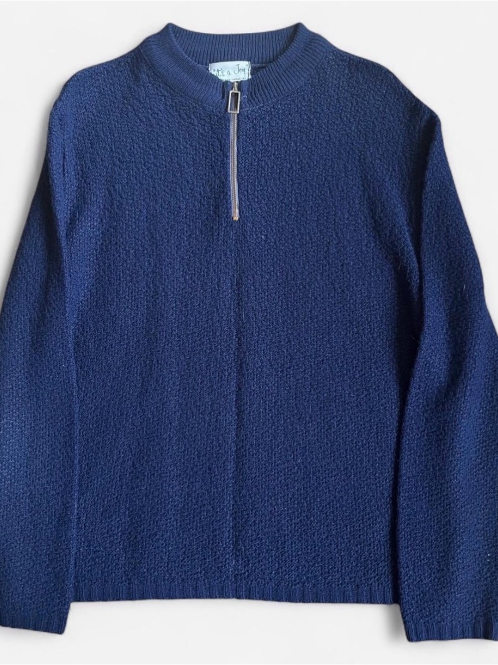 Vintage Navy Zip-Up Textured Sweater